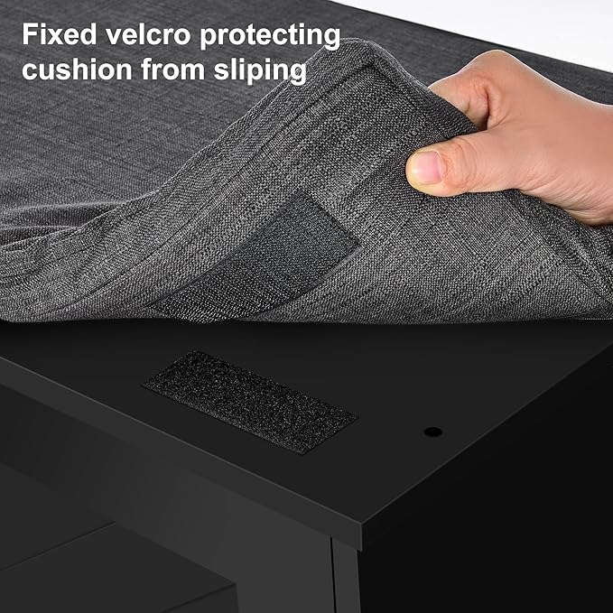 2-Tier Storage Bench, Shoe Bench with Padded Seat Cushion, Entryway Bench with 2 Barn Doors, Adjustable Shelf, 13.8" D x 39.4" W x 17.7" H, for Entryway, Living Room, Bedroom, Black-PawvioPets