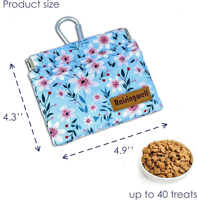 Dog Treat Pouch, Small Cotton Pocket Sized Training Holder, Hand Free Walking Fanny Bag with Carabiner, Self-Closing Pet Feed Snack Reward, Behavior Aids for Puppy Travel or Outdoor Use-PawvioPets