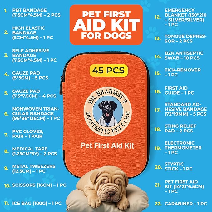 Dr Brahmsy’s Pet First Aid Kit – Emergency Kit for Dogs, Perfect for Travel, Camping & Hiking Essentials-PawvioPets