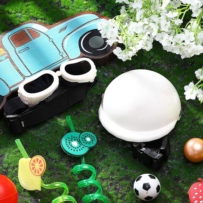 Frienda Dog Helmet and Goggles, UV Protection Doggy Sunglasses and 4 Inch Padded Puppy Motorcycle Helmet Adorable Dog Goggles with Adjustable Belt for Small Dogs Puppy Riding(White,S)-PawvioPets