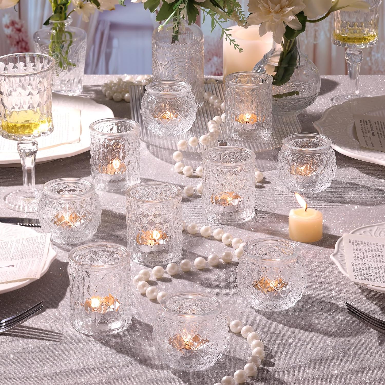 12pcs Assorted Votive Candle Holders for Wedding Centerpiece, Clear Tea Light Candle Holders, Glass Candle Holder for Table Centerpiece, Home and Party Decorations