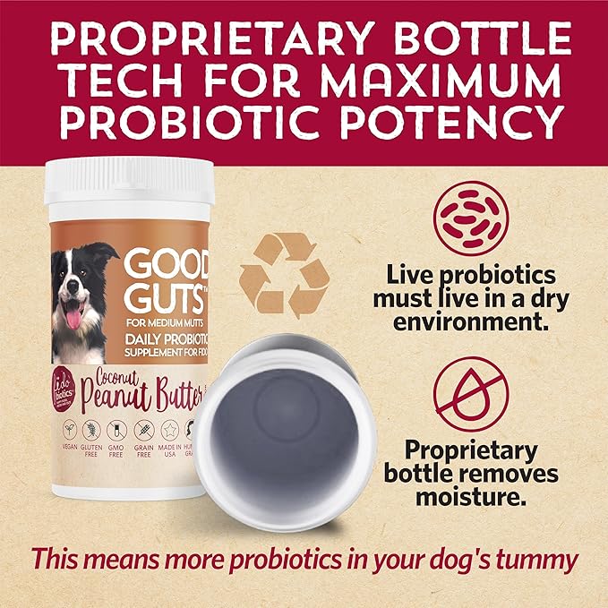 Fidobiotics Good Guts for Medium Mutts Probiotic for Dogs, 6 Billion CFUs, 11 Strains, 5 Digestive Enzymes, 2 Prebiotics, Digestive Gut Health for Dogs, Adult & Puppy Probiotics Supplements (30 Days)-PawvioPets