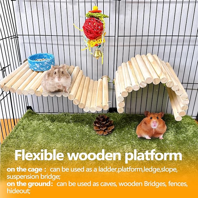 2Pcs Chinchilla Wood Ledge Hamster Wooden Flexible Platform Perch Climbing Toys Cage Accessories for Rat Mouse Sugar Glider Small Animal-PawvioPets