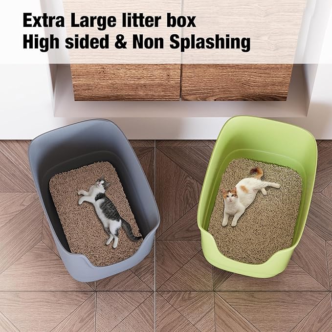 Gefryco Jumbo Cat Litter Box with High Sides, Extra Large for Muti Cats Open Big Cat Litter Box Anti-Splashing, High Wall Litter Tray for Indoor Medium and Large Cats(2Pack)-PawvioPets