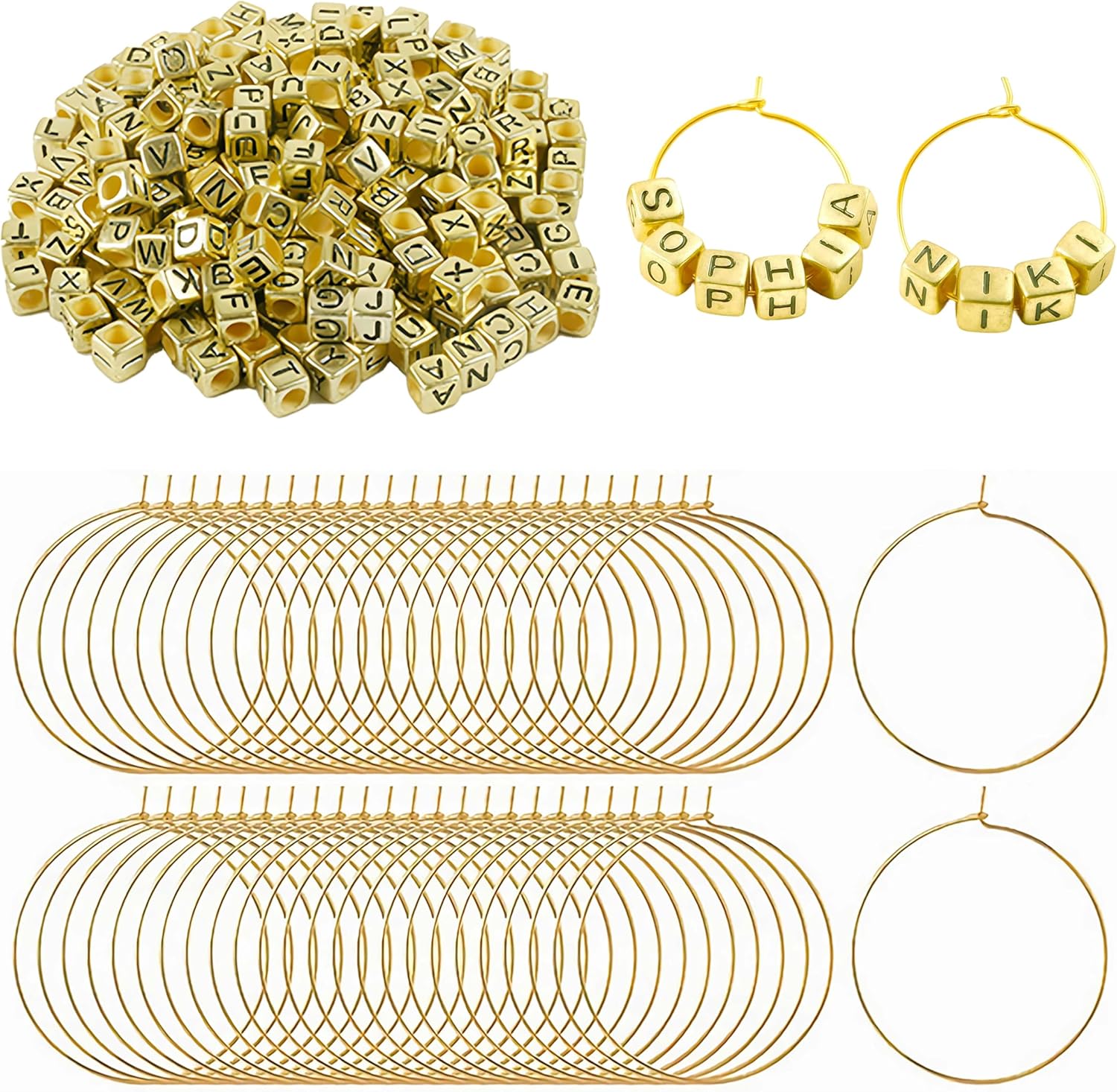 50 Sets Wine Glass Charms, Wine Charms for Stem Glasses, DIY Reusable Drink Markers for Weddings & Bachelorette with Alphabet Beads