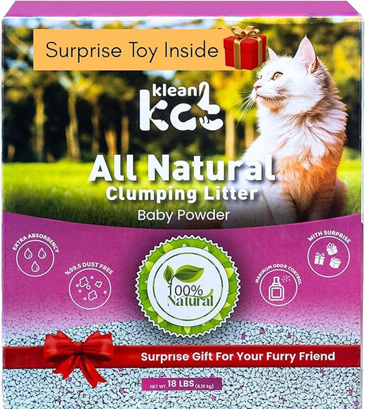 All Natural Clumping Cat Litter – Multiple Scents – Low Dust, Odor Control – Baby Powder 18 lb - Surprise Toy Inside-PawvioPets