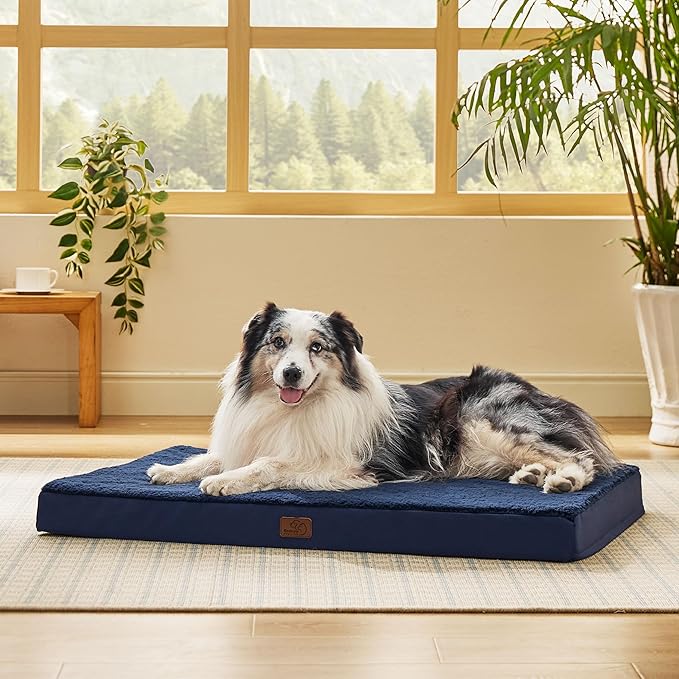 Bedsure XL Dog Bed for Crate - Large Orthopedic Flat Pet Beds with Removable Washable Cover, Egg Crate Foam Crate Mat, Suitable for Pet Up to 90 lbs-PawvioPets