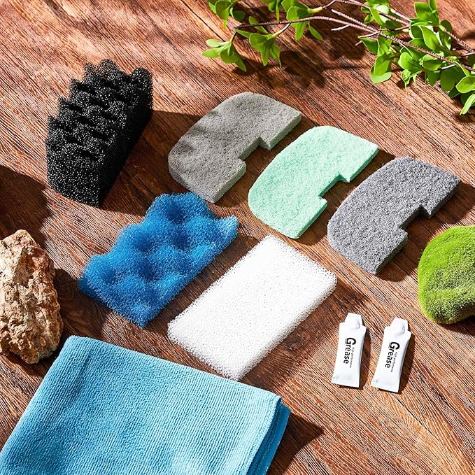 32 Pcs Aquarium Replacement Maintenance Kit Compatible with Fluval 106/107 Filter Media Including Biological Sponge, Ammonia/Phosphate/Nitrite Remover Pad, Aquarium Towel, Grease-PawvioPets