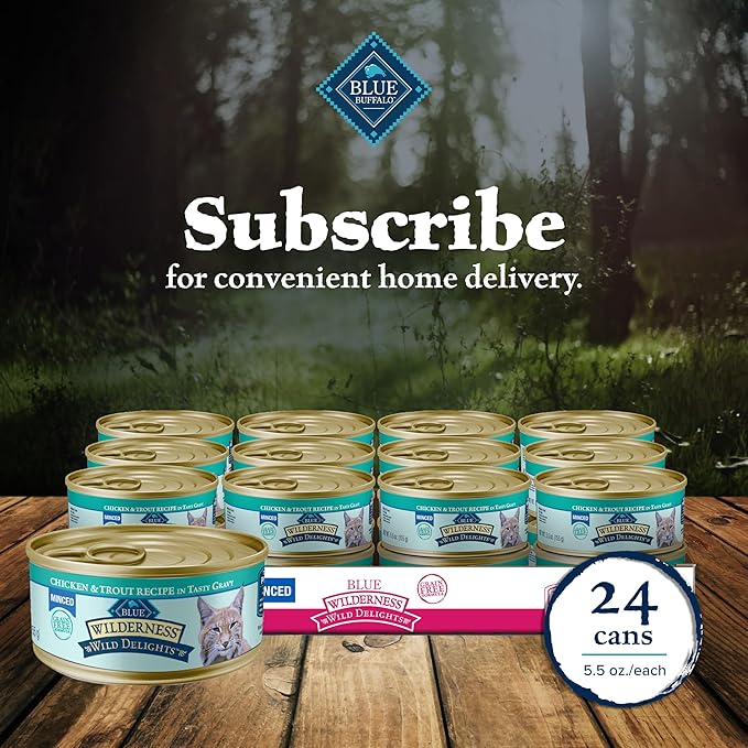 Blue Buffalo Wilderness Wild Delights Minced Wet Cat Food, High-Protein & Grain-Free, Made with Natural Ingredients, Chicken & Trout Recipe in Tasty Gravy, 5.5-oz. Cans (24 Count)-PawvioPets