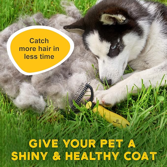 Deshedding Dog Brush - Double-Sided Pet Hair Remover for Cats & Dogs - Yellow Undercoat Grooming Rake for Shedding and Dematting-PawvioPets