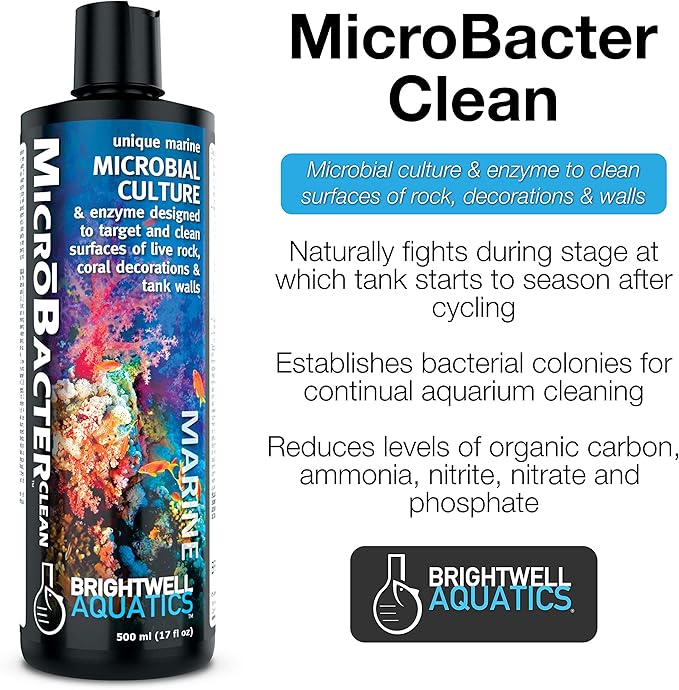 Brightwell Aquatics MicroBacter Clean - Microbial Culture & Enzyme Blend Fish Tank Cleaner - Cleans Live Rock Surfaces for Saltwater Fish Habitats - Aquarium Water Treatments, 135.25 fl oz-PawvioPets