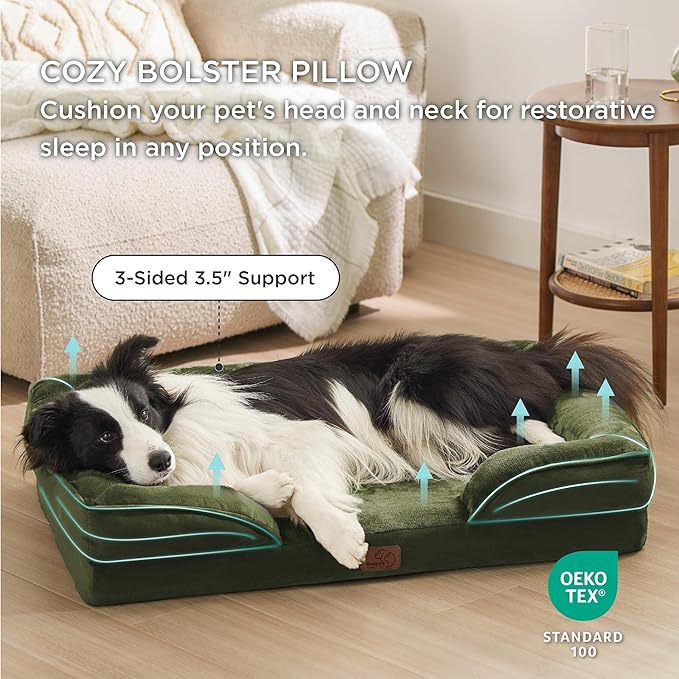 Bedsure Orthopedic Dog Beds Large Sized Dog - Washable Large Dog Cat Bed Waterproof, Comfort Dogs Couch Sofa with Washable Removable Cover, Pet Bed with Nonskid Bottom, Moss Green, 35"-PawvioPets