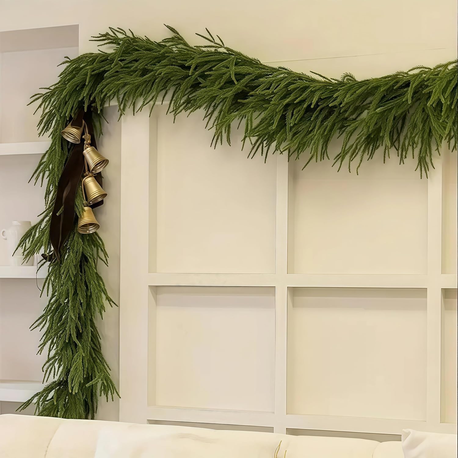 Christmas Decorations Artificial Norfolk Pine Garlands 6FT, Real Touch Winter Pine Garland, Green Artificial Greenery Garland for Table, Mantle, Wall, Indoor, Outdoor Decorations
