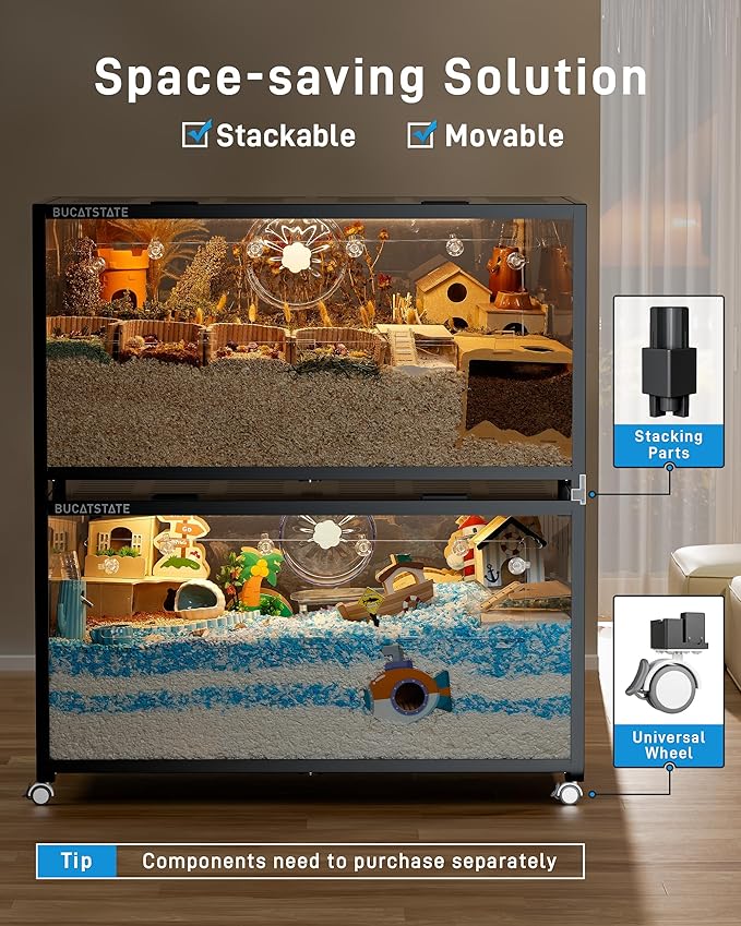 BUCATSTATE Hamster Cage Metal 3.0 - Chewproof Large Rat Cage Stackable with Top Access Easy Assemble 47L x 23.6W x 25.5H Inches Dwarf Syrian Hamster Tank for Gerbil Mouse (7.75 ft², Black)-PawvioPets