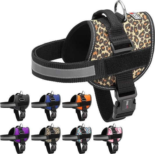 Dogline Dog Harness, Reflective No-Pull Adjustable Vest with Handle for Walking, Training, Breathable, No - Choke Harness for Small, Medium or Large Dogs Room for Patches Leopard Brown L 27"-34"-PawvioPets