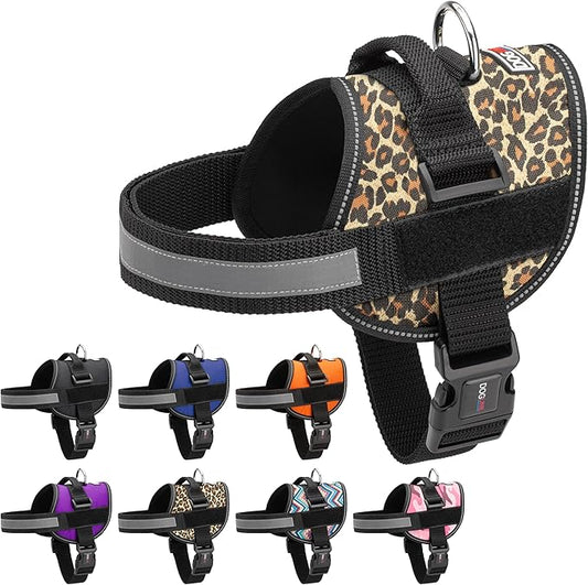 Dogline Dog Harness, Reflective No-Pull Adjustable Vest with Handle for Walking, Training, Breathable, No - Choke Harness for Small, Medium or Large Dogs Room for Patches Leopard Brown S 18"-24"-PawvioPets
