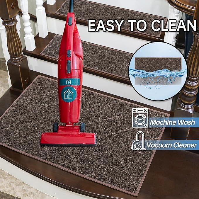 COSY HOMEER Edging Stair Treads Non-Slip Corner Indoor Stair Runners for Wooden Steps,Landing Slip Resistant Stair Rugs for Kids and Dogs, 100% Polyester TPE Backing,Brown,20"X32"-PawvioPets