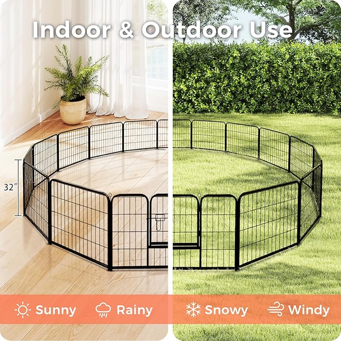 32 Inch Dog Playpen - 16 Panels Metal Pet Exercise Pen for Small-Medium Dogs, Indoor/Outdoor Dog Fence for Yard, Garden, Camping & RV Travel-PawvioPets
