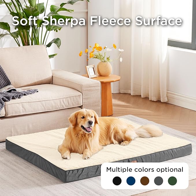 Bedsure XL Dog Beds Large Sized Dog -Orthopedic Flat Extra Large Pet Beds with Removable Washable Cover, Egg Crate Foam Mat, Suitable for Pet Up to 100 lbs-PawvioPets