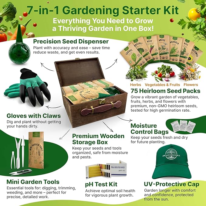 75 Herb & Vegetable Seeds Variety Pack, Garden Seed Starter Kit - Over 47,380 Non-GMO Heirloom Seeds for Planting Vegetables and Herbs Garden Seeds Gift Seed Box with Gardening Supplies, Survival Kit-PawvioPets