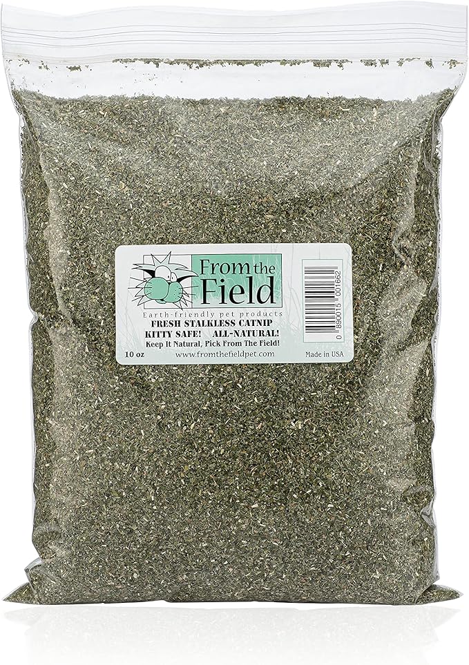 from The Field | Fine Ground Stalkless Catnip | Premium USA-Grown Catnip for Toys & Playtime | Fresh, Potent, Non-Toxic, Eco-Friendly | Safe for Kittens & Cats | Resealable 10 Oz Bag-PawvioPets