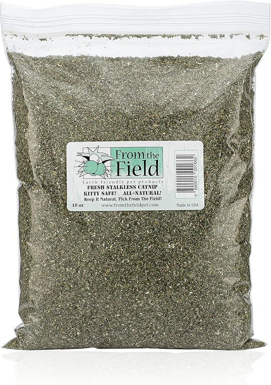 from The Field | Fine Ground Stalkless Catnip | Premium USA-Grown Catnip for Toys & Playtime | Fresh, Potent, Non-Toxic, Eco-Friendly | Safe for Kittens & Cats | Resealable 10 Oz Bag-PawvioPets
