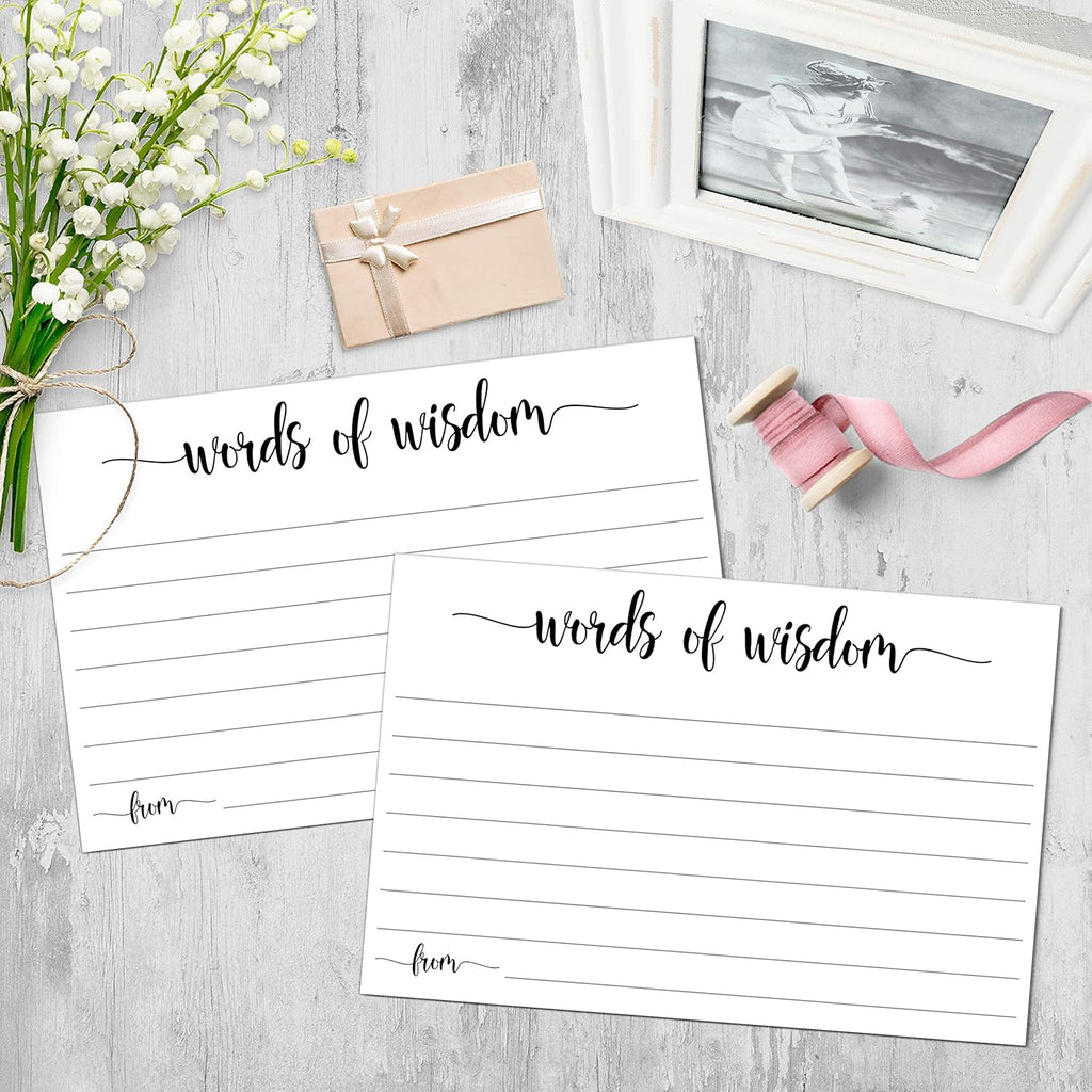 321Done Words of Wisdom Card (50 Cards) 4" x 6" - Blank Advice Cards for Wedding Bridal Shower Baby Shower Mr and Mrs Bride and Groom Graduation - Made in USA - White