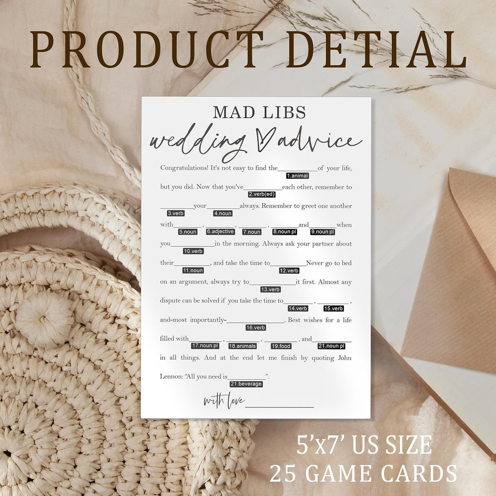 Wedding Advice Cards - Advice and Wishes for the Newlyweds Mr and Mrs Bride & Groom Perfect for Bridal Shower Wedding Games and Guest Book Alternative Pack of 25 Minimalist White 5x7 Inch Cards - A08