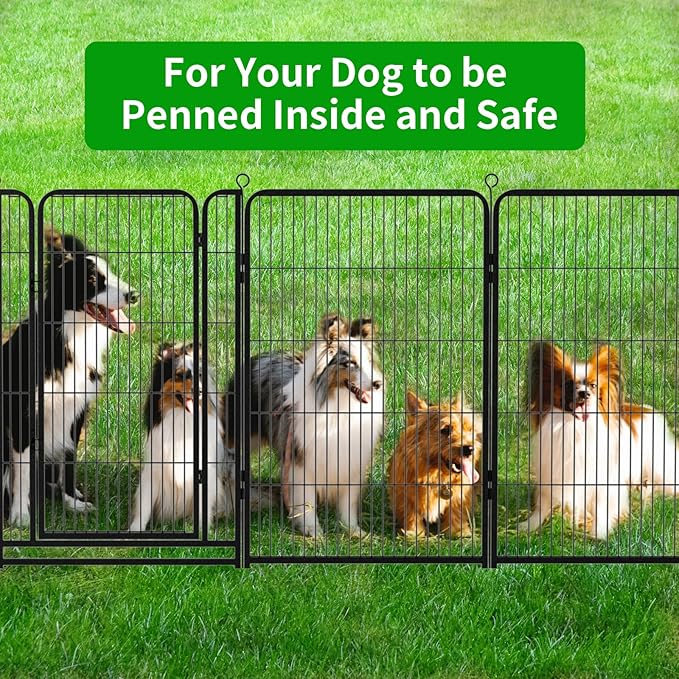 Dog Playpen Outdoor Extra Wide 8 Panels Heavy Duty Dog Fence 47" Height Anti-Rust with Doors Portable for RV Camping Yard, Total 21FT, 35 Sq.ft, Snowy Black-PawvioPets