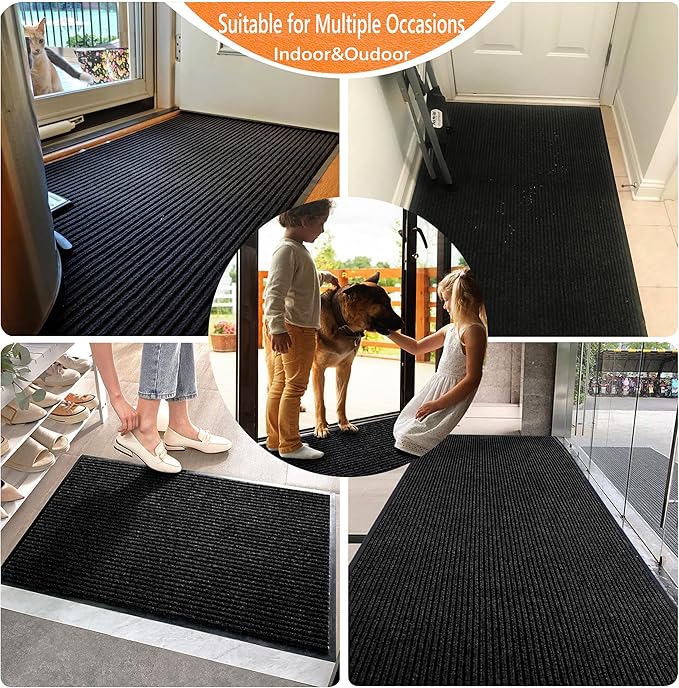 Door Floor Mat Commercial Grade Large Size 3' x 5'Heavy Duty Tough Entry Collection Slip Skid Entrance Mat with Rubber Backing Low Profile and Easy to Clean Indoor Outdoor Rug-PawvioPets