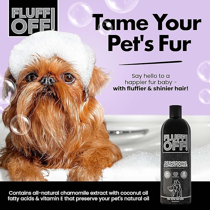 Fluff Off! by Girl With The Dogs, Natural Deshedding Dog/Cat Conditioner, 16 Oz, Made in USA 8 Wks+-PawvioPets