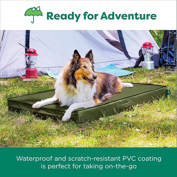 FurHaven Cooling Dog Bed – XXL Foam Mattress for Joint Pain Relief, Waterproof Liner, Removable Washable Cover, Durable for Outdoor Use, Deluxe Grid Indoor/Outdoor Bed – Green, Jumbo Plus-PawvioPets