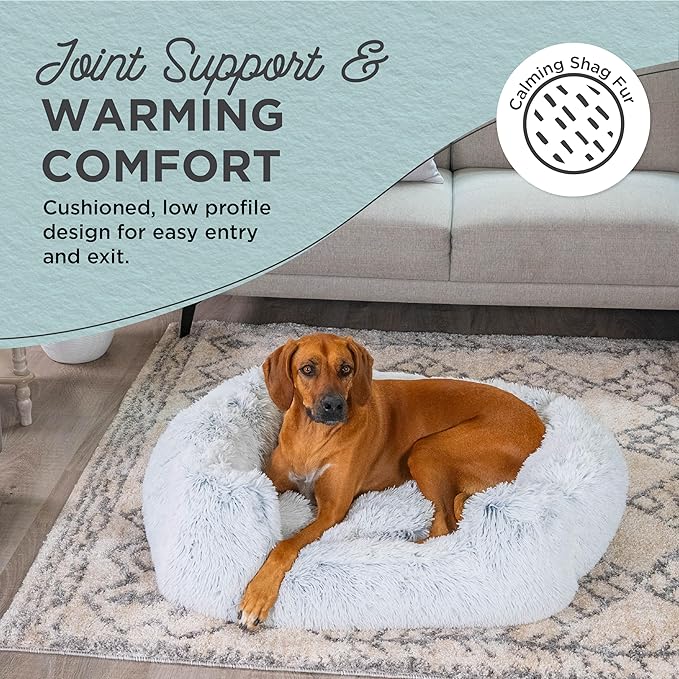Best Friends by Sheri Shag Lounge Bed Calming Faux Fur Dog Bed, Frost, Large, 36" x 27"-PawvioPets