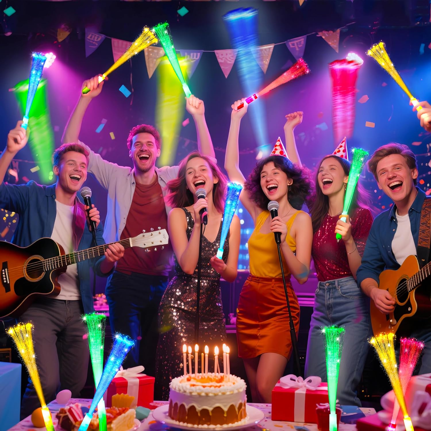 OceanWings Glow Fiber Optic Wands,Halloween Glow Sticks Bulk Party Pack,Glow in the dark Party Supplies Favor Flashing Light Up Sticks for Birthday Holiday Party Wedding Halloween Christmas(36)