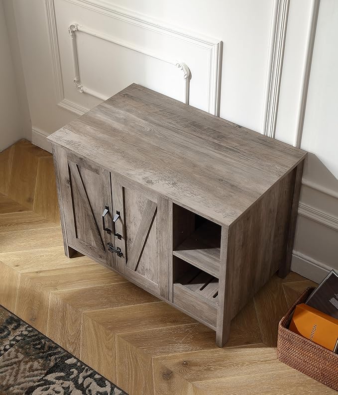 31.9'' Small Cat Litter Enclosure,Adjustable Shelf for Dog Proof and Storage,Locks Added for cat,Cat Litter Collector,Small Indoor Cat House,Grey-PawvioPets