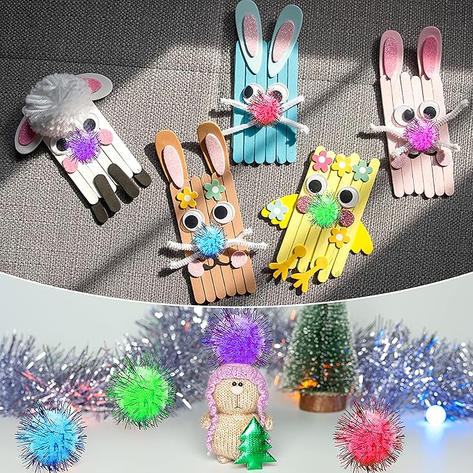 80 Pieces Cat Sparkle Balls Assorted Color 1 Inch Pom Poms Tinsel Cat Ball Toy Puff Balls Glitter Ball for Cats Kitten Toys for Indoor Cats and Crafts-PawvioPets