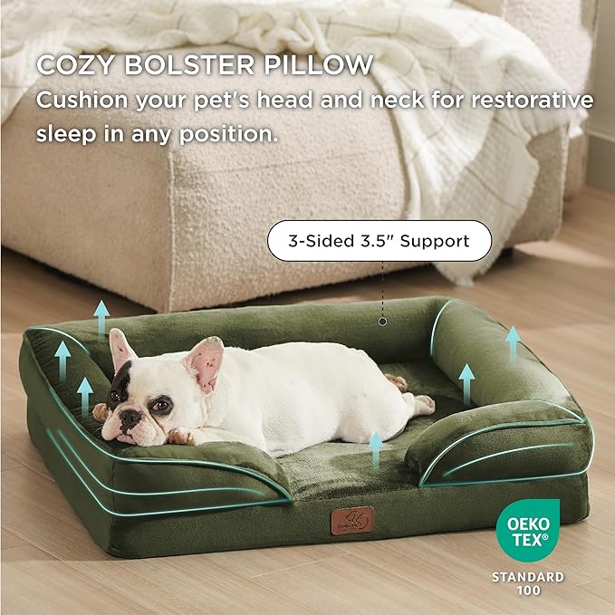 Bedsure Orthopedic Dog Bed Medium Size Dogs - Washable Medium Dog Cat Bed Waterproof, Comfort Pet Couch Sofa with Washable Removable Cover, Pets Bed with Nonskid Bottom, Moss Green, 28"-PawvioPets