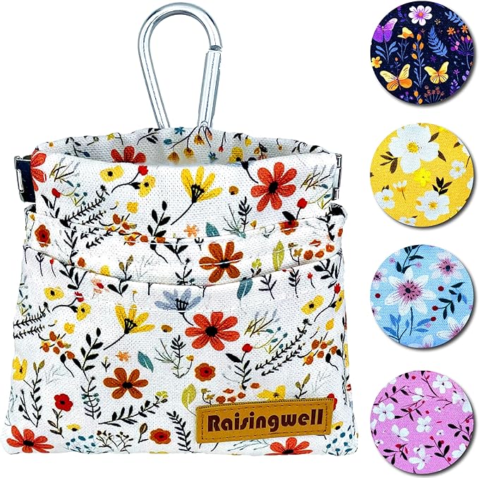 Dog Treat Pouch, Small Cotton Pocket Sized Training Holder, Hand Free Walking Funny Bag with Carabiner, Self-Closing Pet Feed Snack Reward, Behavior Aids for Puppy Travel or Outdoor Use-PawvioPets