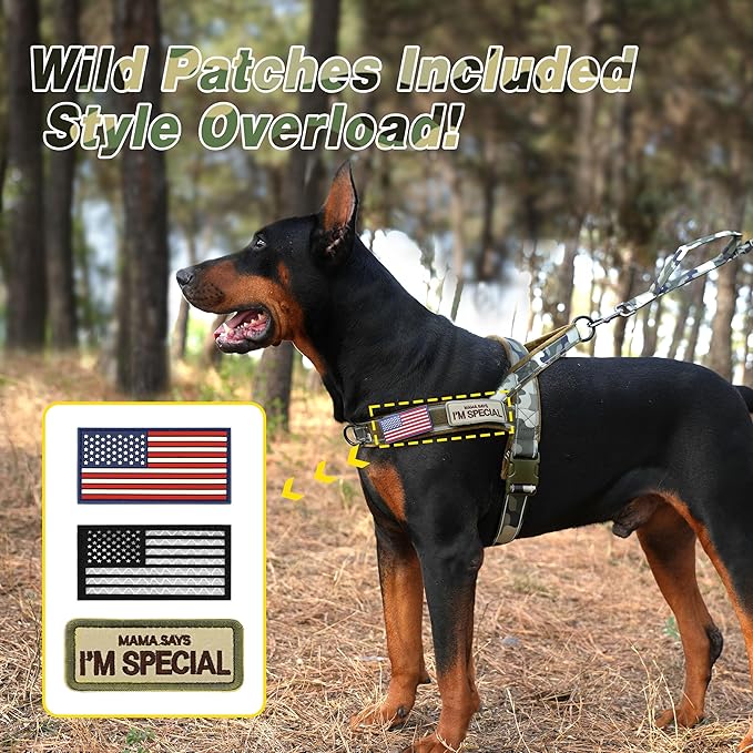 Forestpaw No Pull Dog Harness - Soft Flannel Padded Tactical Dog Vest Harness with Quick Release Buckle, Adjustable Reflective Pet Harness for Large Dogs Walking Training,Green Camouflage XL-PawvioPets