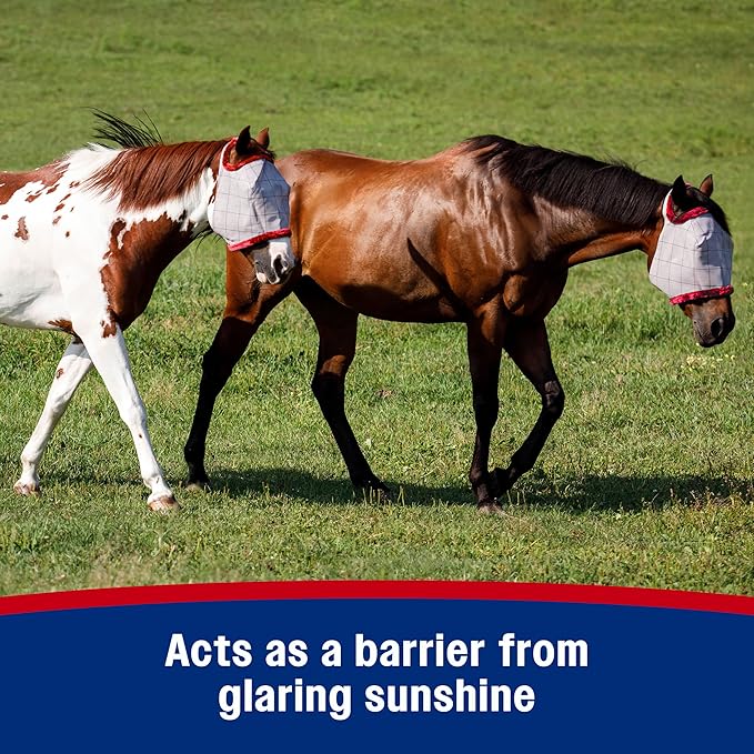 Farnam SuperMask II horse fly mask without ears, extended coverage, protects eyes from insects and debris, adjustable throat latch, Average Horse Size-PawvioPets