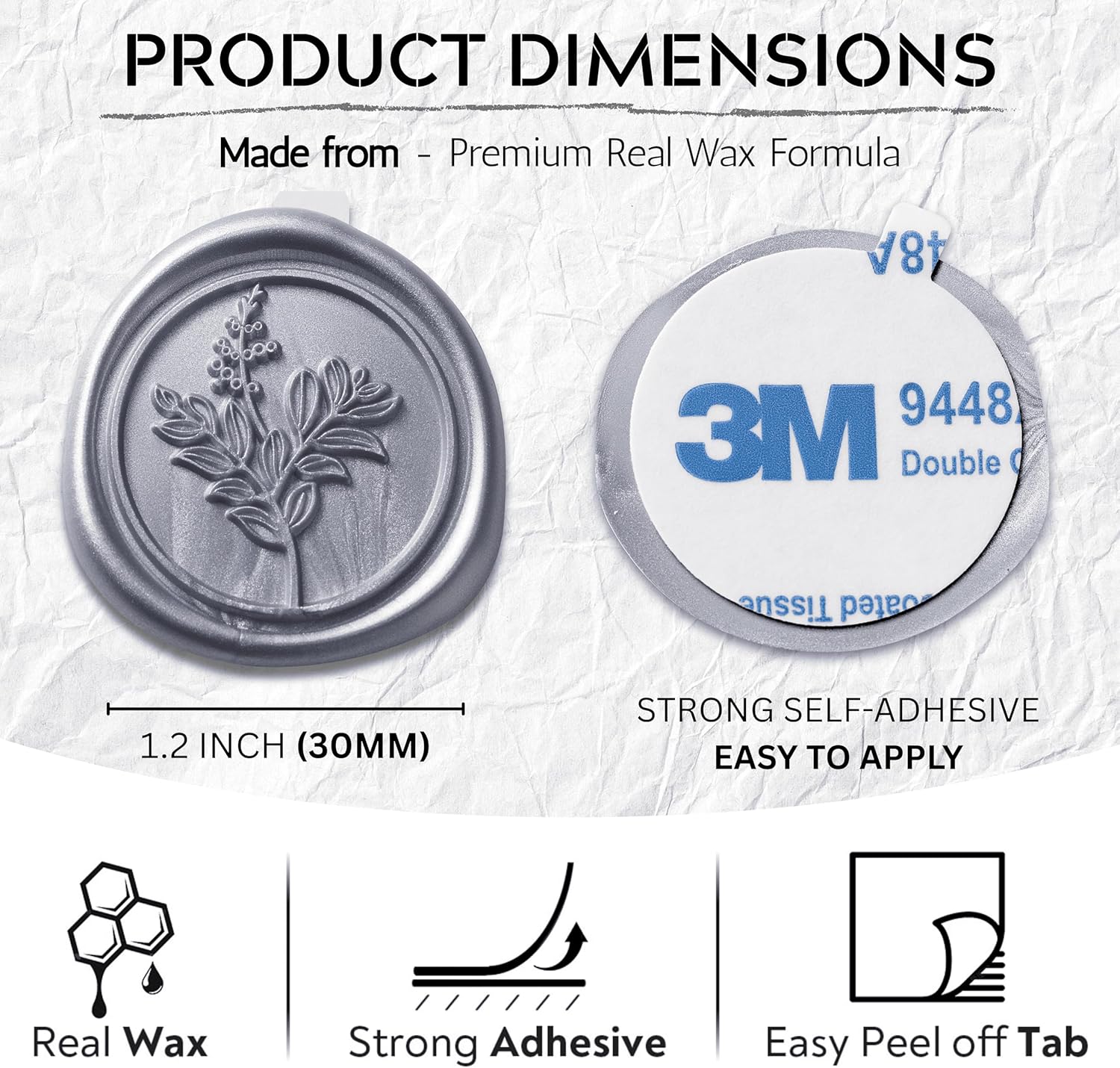 Wax Seal Stickers (60 Pcs, 3 Designs in 1 Pack) Premium Envelope Seal Stickers for Wedding Invitation Envelopes, Adhesive Wax Seals, Perfect for Seating Chart, Gift Wrapping