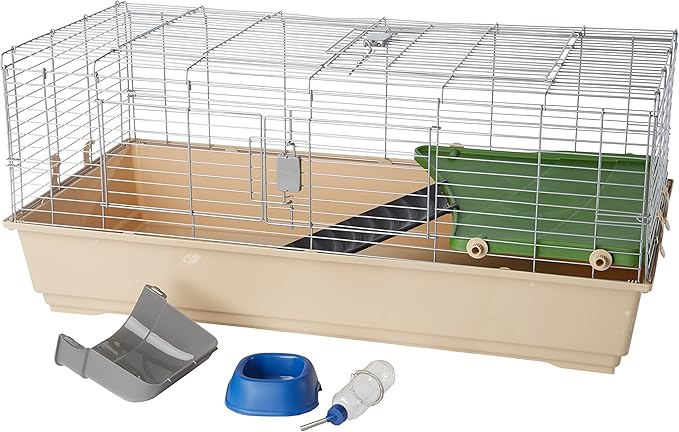 Amazon Basics Top Access Small Animal, Rabbit & Guinea Pig Cage, Ferret Cage Habitat With Accessories, Jumbo, Multicolor, 48.6"L x 26.6"W x 20.6"H-PawvioPets