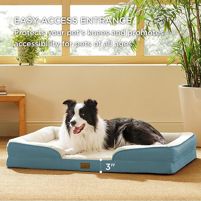 Bedsure Orthopedic Dog Beds Large Sized Dog - Washable Large Dog Cat Bed Waterproof, Comfort Dogs Couch Sofa with Washable Removable Cover, Pet Bed with Nonskid Bottom, Dune Haze Blue, 35"-PawvioPets