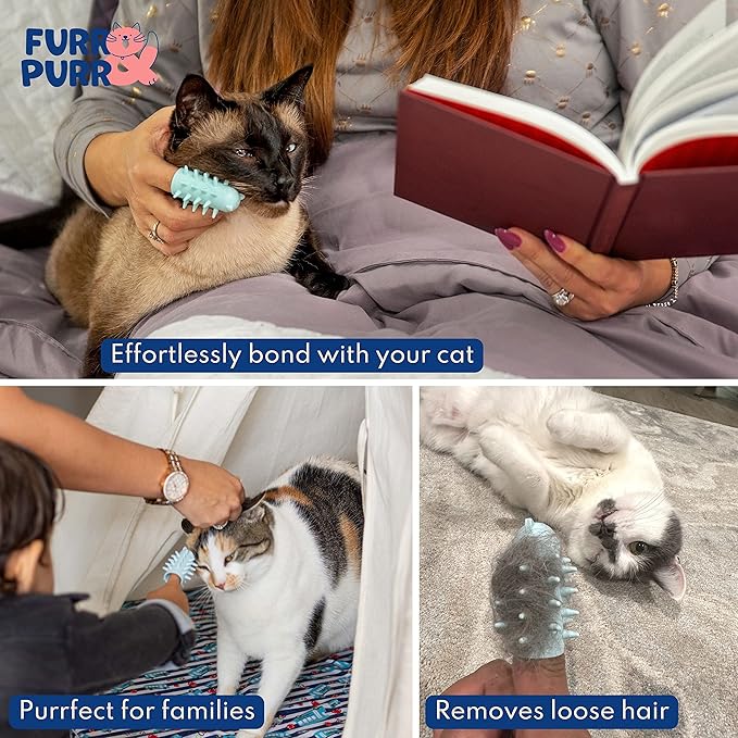 Furr&Purr Cat Brush Set for Indoor Cats - Grooming Tools: Face Scratcher, Calming Massager, and Scratching Pad (2-Pack, Made in the USA)-PawvioPets