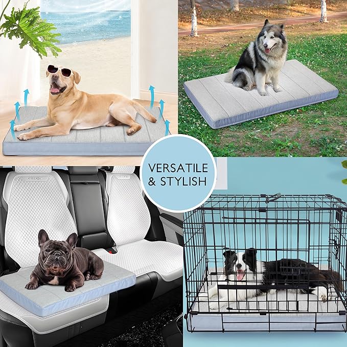 Cooling Dog Bed for Large Dogs - Orthopedic Pet Beds with Memory Foam, QMAX>0.5, Waterproof Removable Washable Cover for Hot Weather, Grey, 35" L x 23" W x 3" H-PawvioPets