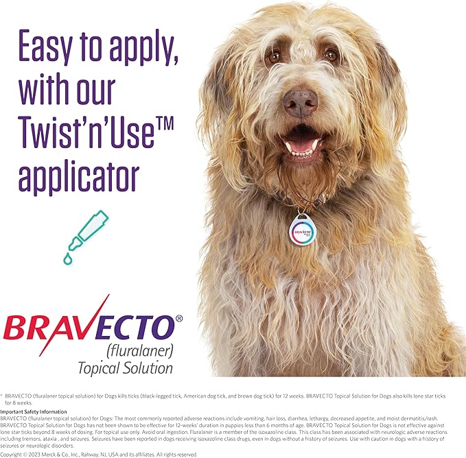 BRAVECTO Topical Solution for Dogs, Flea & Tick, 12 Week Supply, >22-44 lbs., Green Box-PawvioPets