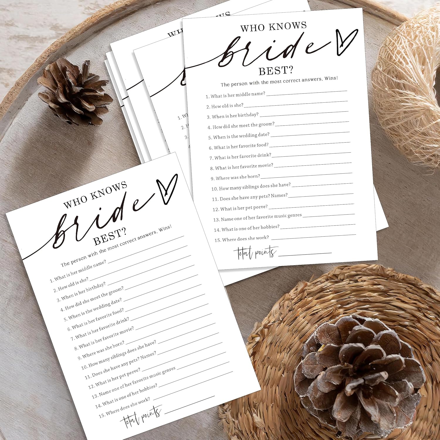 Fun Wedding Shower Games Cards Who Knows The Bride Best Engagement Party Wedding Game Bridal Shower Games 25 Guests Minimalist White Newlywed Party Supplies and Decorations - A05