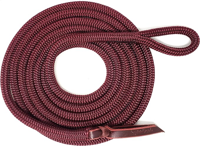 Double Braid Lead Rope with Eye Splice Loop, 12-14FT Lengths (Burgundy, 14 ft.)-PawvioPets