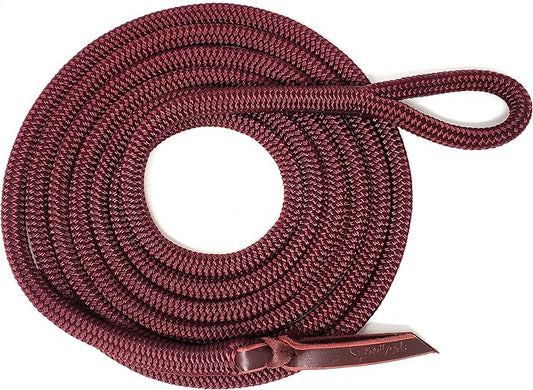 Double Braid Lead Rope with Eye Splice Loop, 12-14FT Lengths (Burgundy, 14 ft.)-PawvioPets