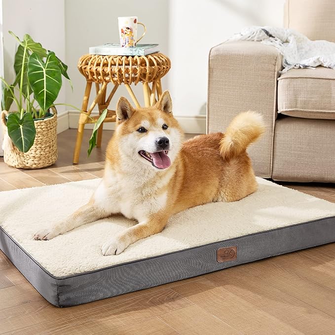 Bedsure Large Dog Bed for Crate - Orthopedic Flat Pet Beds with Removable Washable Cover, Egg Crate Foam Crate Mat, Suitable for Pet Up to 50 lbs-PawvioPets